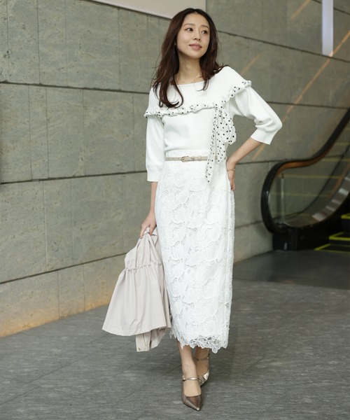 JUSGLITTY（ジャスグリッティー）の「リボントリムオフショルニット（ニット/セーター・レディース・ピンク/ネイビー/ホワイト・2）」の13枚目の写真