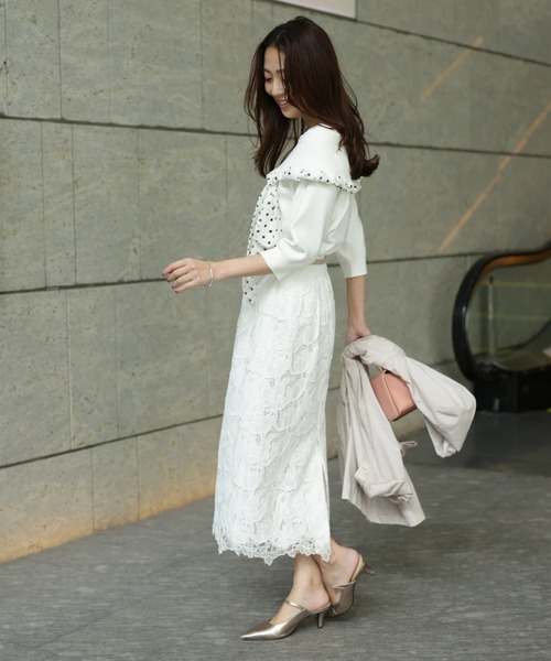 JUSGLITTY（ジャスグリッティー）の「リボントリムオフショルニット（ニット/セーター・レディース・ピンク/ネイビー/ホワイト・2）」の14枚目の写真