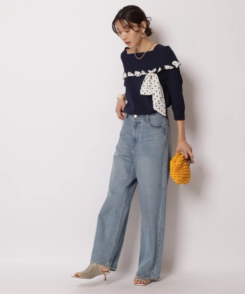 JUSGLITTY（ジャスグリッティー）の「リボントリムオフショルニット（ニット/セーター・レディース・ピンク/ネイビー/ホワイト・2）」の22枚目の写真