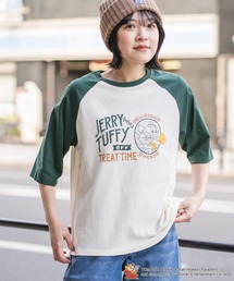 【TOM&JERRY/トムとジェリー】【軽やかな着心地でお出掛けにぴったり!】ラグラン7分袖Tシャツ キャラクター トムジェリ 配色切り替え フットボールT 七分袖 ベースボールT ストリート アメカジ