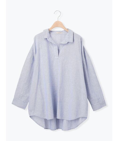 Samansa Mos2（サマンサ モスモス）の「後ろボタンスキッパーチュニック（シャツ/ブラウス・レディース・チャコールグレー/ブルー/ピンク/オフホワイト・F）」の3枚目の写真