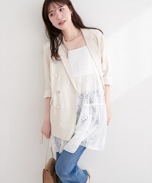 natural couture（ナチュラルクチュール）の「フラワーレースキャミチュニック（シャツ/ブラウス・レディース・ブラック/オフホワイト・FREE）」の6枚目の写真