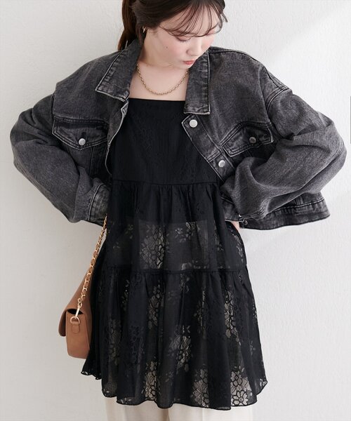 natural couture（ナチュラルクチュール）の「フラワーレースキャミチュニック（シャツ/ブラウス・レディース・ブラック/オフホワイト・FREE）」の9枚目の写真