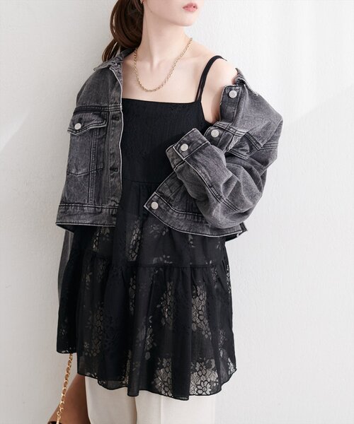 natural couture（ナチュラルクチュール）の「フラワーレースキャミチュニック（シャツ/ブラウス・レディース・ブラック/オフホワイト・FREE）」の10枚目の写真