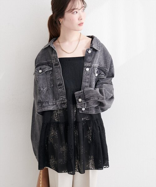 natural couture（ナチュラルクチュール）の「フラワーレースキャミチュニック（シャツ/ブラウス・レディース・ブラック/オフホワイト・FREE）」の11枚目の写真