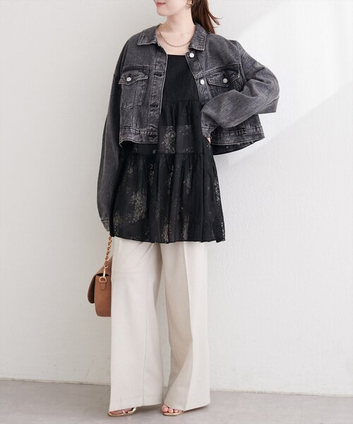 natural couture（ナチュラルクチュール）の「フラワーレースキャミチュニック（シャツ/ブラウス・レディース・ブラック/オフホワイト・FREE）」の12枚目の写真