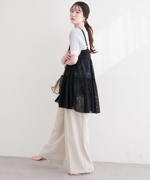 natural couture（ナチュラルクチュール）の「フラワーレースキャミチュニック（シャツ/ブラウス・レディース・ブラック/オフホワイト・FREE）」の15枚目の写真