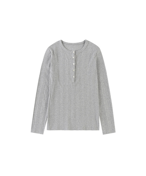 SIYAZU(シヤジュ)の「SITP5245 マルチリブヘンリーネックTシャツ_メランジェグレー(Tシャツ/カットソー・レディース・ミックスグレー・ONE)」の1枚目の写真