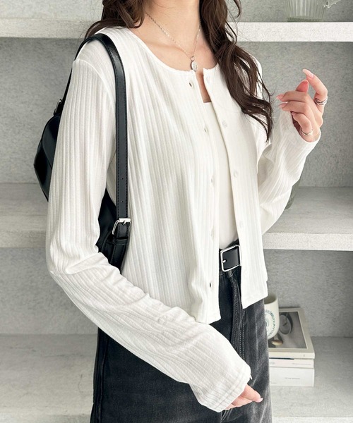 GeeRA（ジーラ）の「接触冷感リブショートカーディガン（カーディガン/ボレロ・レディース・ブラック/オフホワイト/ブルー・MEDIUM/LARGE/X-LARGE）」の2枚目の写真
