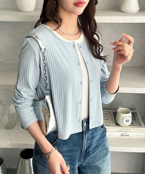 GeeRA（ジーラ）の「接触冷感リブショートカーディガン（カーディガン/ボレロ・レディース・ブラック/オフホワイト/ブルー・MEDIUM/LARGE/X-LARGE）」の16枚目の写真