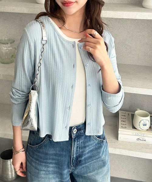 GeeRA（ジーラ）の「接触冷感リブショートカーディガン（カーディガン/ボレロ・レディース・ブラック/オフホワイト/ブルー・MEDIUM/LARGE/X-LARGE）」の18枚目の写真