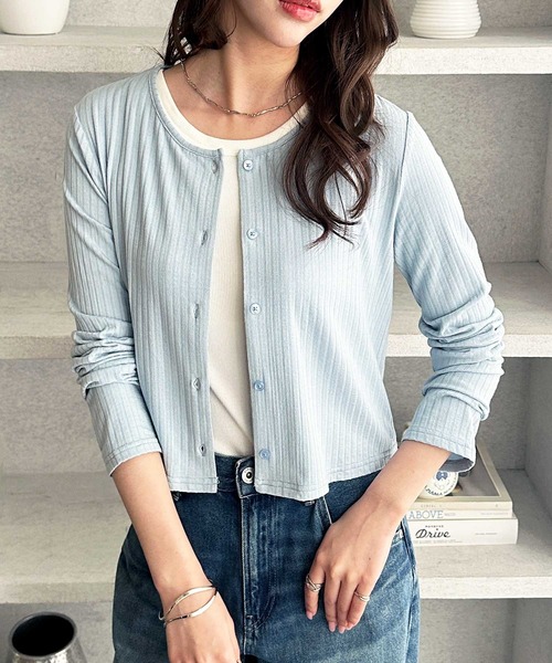 GeeRA（ジーラ）の「接触冷感リブショートカーディガン（カーディガン/ボレロ・レディース・ブラック/オフホワイト/ブルー・MEDIUM/LARGE/X-LARGE）」の17枚目の写真