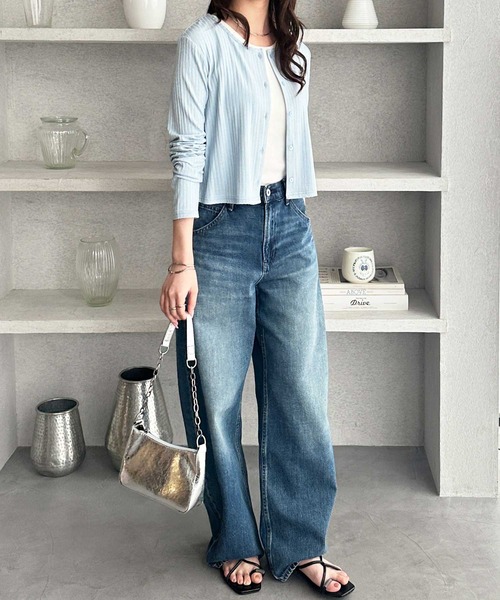 GeeRA（ジーラ）の「接触冷感リブショートカーディガン（カーディガン/ボレロ・レディース・ブラック/オフホワイト/ブルー・MEDIUM/LARGE/X-LARGE）」の19枚目の写真