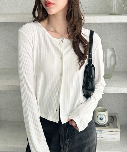 GeeRA（ジーラ）の「接触冷感リブショートカーディガン（カーディガン/ボレロ・レディース・ブラック/オフホワイト/ブルー・MEDIUM/LARGE/X-LARGE）」の6枚目の写真