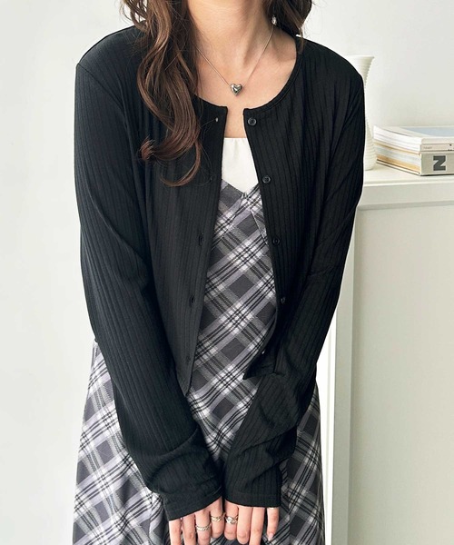 GeeRA（ジーラ）の「接触冷感リブショートカーディガン（カーディガン/ボレロ・レディース・ブラック/オフホワイト/ブルー・MEDIUM/LARGE/X-LARGE）」の12枚目の写真