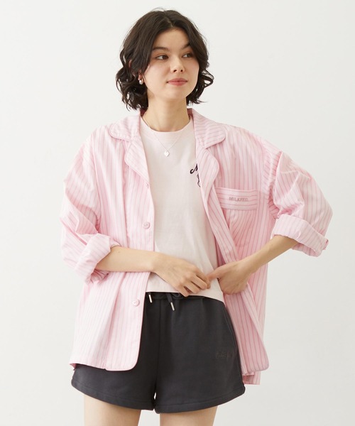MILKFED.（ミルクフェド）の「STRIPED PAJAMA SHIRT（シャツ/ブラウス・レディース・オフホワイト/ライトピンク/ライトブルー・ONE SIZE）」の3枚目の写真