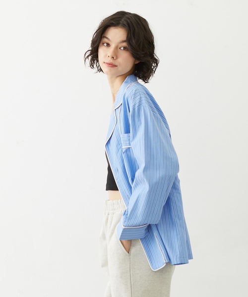 MILKFED.（ミルクフェド）の「STRIPED PAJAMA SHIRT（シャツ/ブラウス・レディース・オフホワイト/ライトピンク/ライトブルー・ONE SIZE）」の4枚目の写真