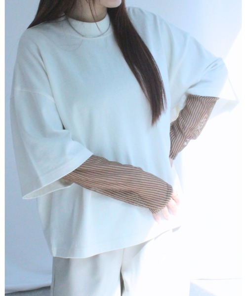 amini(アミニ)の「モックネックワイドカットソー(Tシャツ/カットソー・レディース・ブラック/アイボリー/ピンク/チャコールグレー・MEDIUM)」の1枚目の写真
