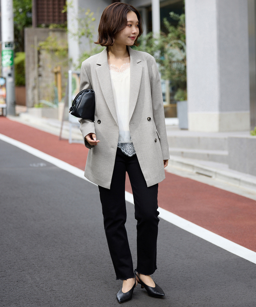 SLOBE IENA（スローブイエナ）の「《WEB限定/セットアップ対応可/追加3》ウォッシャブルツイルダブルジャケット（テーラードジャケット・レディース・グレー・38/36）」の2枚目の写真