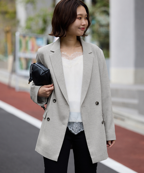 SLOBE IENA（スローブイエナ）の「《WEB限定/セットアップ対応可/追加3》ウォッシャブルツイルダブルジャケット（テーラードジャケット・レディース・グレー・38/36）」の8枚目の写真