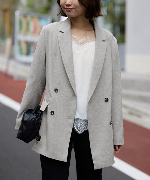 SLOBE IENA（スローブイエナ）の「《WEB限定/セットアップ対応可/追加3》ウォッシャブルツイルダブルジャケット（テーラードジャケット・レディース・グレー・38/36）」の9枚目の写真