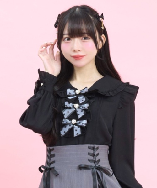 Secret Honey（シークレットハニー）の「ハートリボンオーバーブラウス（シャツ/ブラウス・レディース・オフホワイト/ブラック/ピンク・MEDIUM）」の2枚目の写真