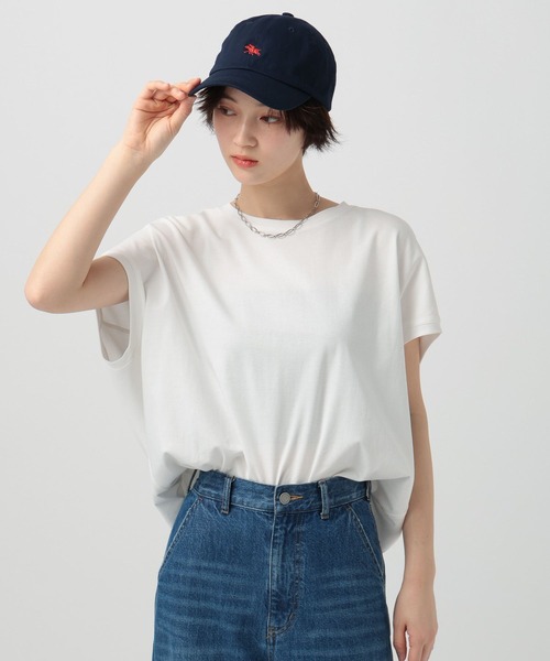 BAYFLOW（ベイフロー）の「[二の腕やヒップもカバー]シルケットドルマン半袖Tシャツ（Tシャツ/カットソー・レディース・カーキ/モカ/オフホワイト/ブラック・FREE）」の2枚目の写真