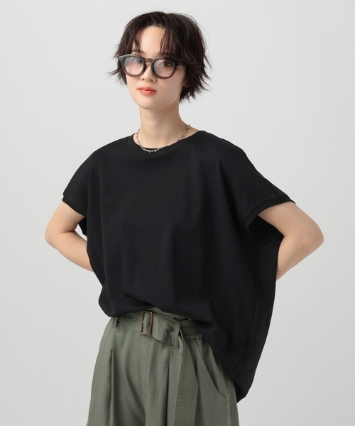 BAYFLOW（ベイフロー）の「[二の腕やヒップもカバー]シルケットドルマン半袖Tシャツ（Tシャツ/カットソー・レディース・カーキ/モカ/オフホワイト/ブラック・FREE）」の3枚目の写真