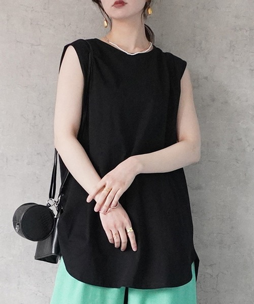 SELECT LEVERY(セレクトリベリー)の「天竺 ノースリーブ チュニック Tシャツ(Tシャツ/カットソー・レディース・ブラック/ブラウン/オフホワイト・MEDIUM)」の1枚目の写真