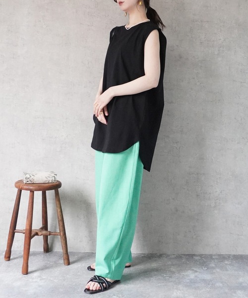 SELECT LEVERY(セレクトリベリー)の「天竺 ノースリーブ チュニック Tシャツ(Tシャツ/カットソー・レディース・ブラック/ブラウン/オフホワイト・MEDIUM)」の17枚目の写真