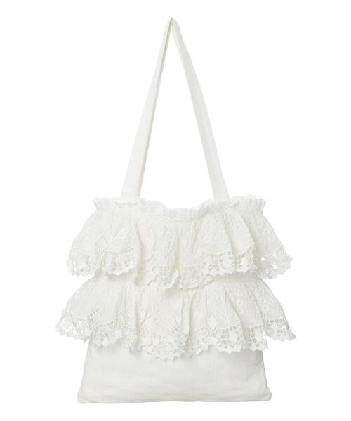 TSUHARU by Samansa Mos2 スカラップ刺繍トートバッグ WHITE COLLECTION】スカラップ刺繍トートバッグ（ハンドバッグ