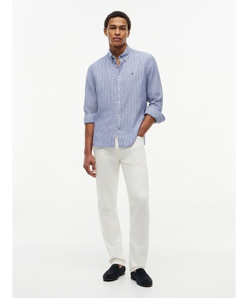 TOMMY HILFIGER(トミーヒルフィガー)の「ストライプ柄リネンボタンダウンシャツ(シャツ/ブラウス・メンズ・グレー/ブラウン/マルチ/その他1・SMALL/MEDIUM/LARGE/X-LARGE)」の6枚目の写真