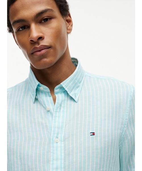 TOMMY HILFIGER(トミーヒルフィガー)の「ストライプ柄リネンボタンダウンシャツ(シャツ/ブラウス・メンズ・グレー/ブラウン/マルチ/その他1・SMALL/MEDIUM/LARGE/X-LARGE)」の10枚目の写真