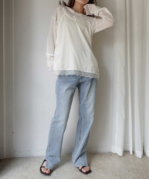 CORNERS（コーナーズ）の「デニムスリムストレートスリットパンツ（デニムパンツ・レディース・ライトブルー/ブラック/ブルー・L/M）」の16枚目の写真