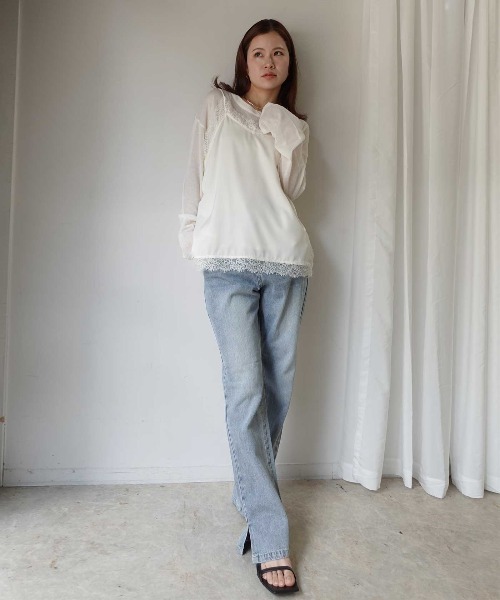 CORNERS（コーナーズ）の「デニムスリムストレートスリットパンツ（デニムパンツ・レディース・ライトブルー/ブラック/ブルー・L/M）」の17枚目の写真