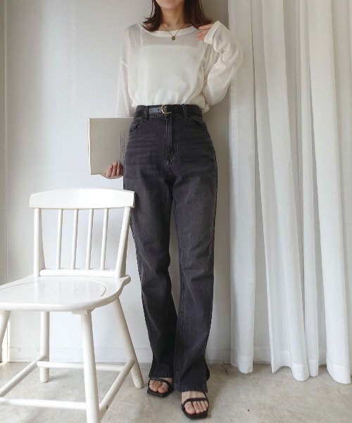 CORNERS（コーナーズ）の「デニムスリムストレートスリットパンツ（デニムパンツ・レディース・ライトブルー/ブラック/ブルー・L/M）」の19枚目の写真