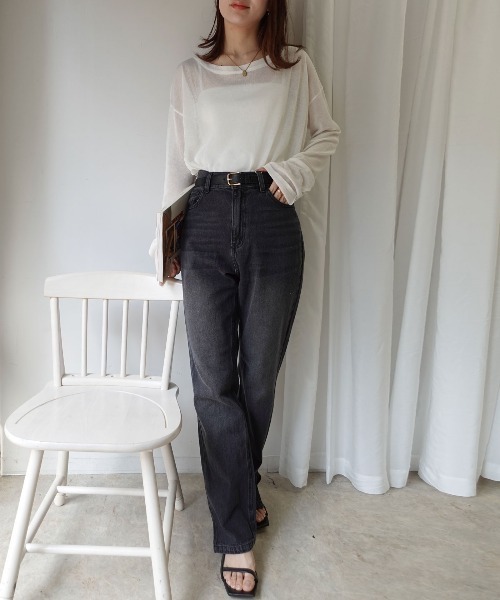 CORNERS（コーナーズ）の「デニムスリムストレートスリットパンツ（デニムパンツ・レディース・ライトブルー/ブラック/ブルー・L/M）」の21枚目の写真