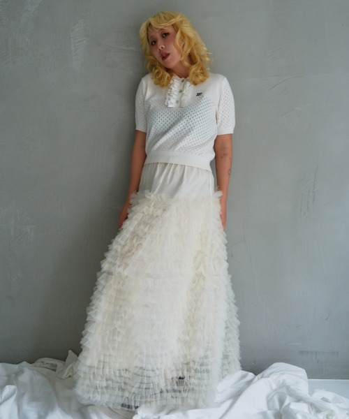 HONEY MI HONEY（ハニーミーハニー）の「lace frill knit polo（ポロシャツ・レディース・ブラック/ホワイト/ピンク/グレー・FREE）」の15枚目の写真