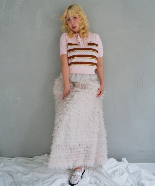 HONEY MI HONEY（ハニーミーハニー）の「lace frill knit polo（ポロシャツ・レディース・ブラック/ホワイト/ピンク/グレー・FREE）」の18枚目の写真