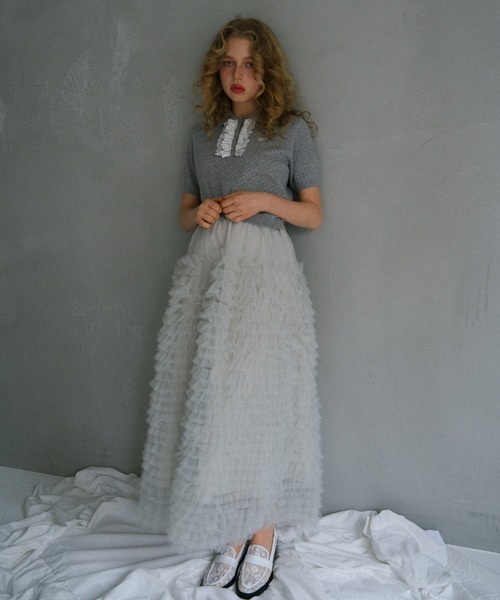 HONEY MI HONEY（ハニーミーハニー）の「lace frill knit polo（ポロシャツ・レディース・ブラック/ホワイト/ピンク/グレー・FREE）」の10枚目の写真