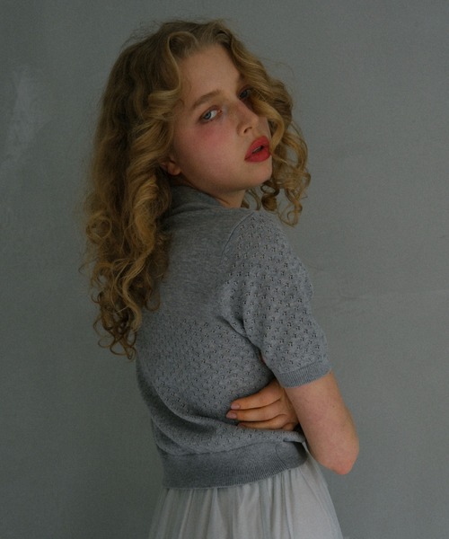 HONEY MI HONEY（ハニーミーハニー）の「lace frill knit polo（ポロシャツ・レディース・ブラック/ホワイト/ピンク/グレー・FREE）」の9枚目の写真