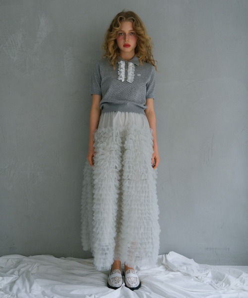 HONEY MI HONEY（ハニーミーハニー）の「lace frill knit polo（ポロシャツ・レディース・ブラック/ホワイト/ピンク/グレー・FREE）」の11枚目の写真