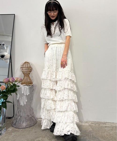 HONEY MI HONEY（ハニーミーハニー）の「lace frill knit polo（ポロシャツ・レディース・ブラック/ホワイト/ピンク/グレー・FREE）」の22枚目の写真