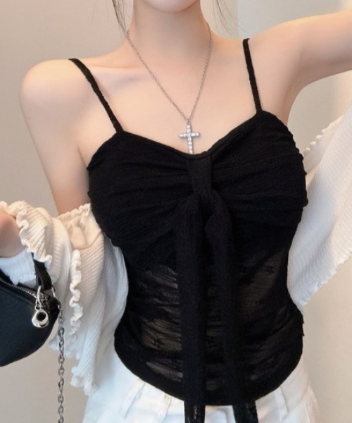 SHEPP(シープ)の「カップ付きフロントリボンシアーキャミソール(キャミソール・レディース・ホワイト/ブラック・F)」の10枚目の写真