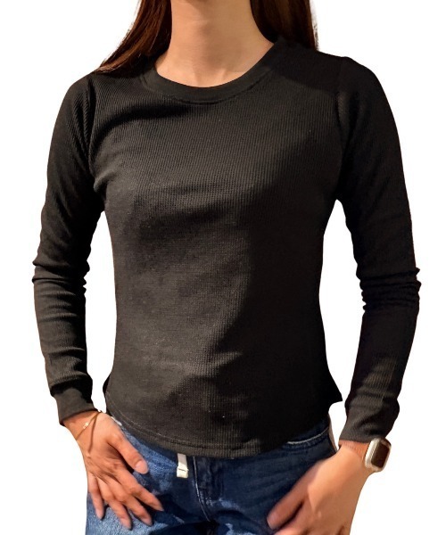 COOK JEANS(クックジーンズ)の「ワッフルクルーロンT(Tシャツ/カットソー・レディース・グレー/ブラック/ホワイト・FREE)」の7枚目の写真
