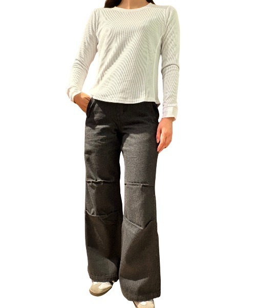 COOK JEANS(クックジーンズ)の「ワッフルクルーロンT(Tシャツ/カットソー・レディース・グレー/ブラック/ホワイト・FREE)」の8枚目の写真