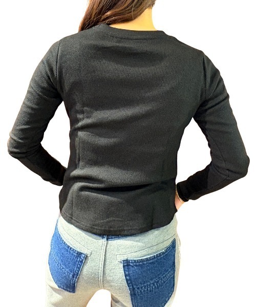 COOK JEANS(クックジーンズ)の「ワッフルクルーロンT(Tシャツ/カットソー・レディース・グレー/ブラック/ホワイト・FREE)」の6枚目の写真