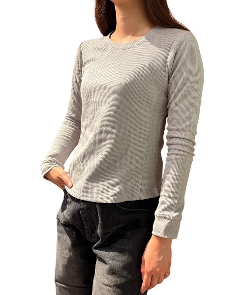 COOK JEANS(クックジーンズ)の「ワッフルクルーロンT(Tシャツ/カットソー・レディース・グレー/ブラック/ホワイト・FREE)」の16枚目の写真