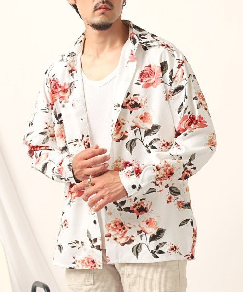 LUXSTYLE(ラグスタイル)の「総柄プリント長袖シャツ(シャツ/ブラウス・メンズ・ブルー系その他/ブラック系その他/ブラック系その他2/ホワイト系その他2・M/L)」の2枚目の写真