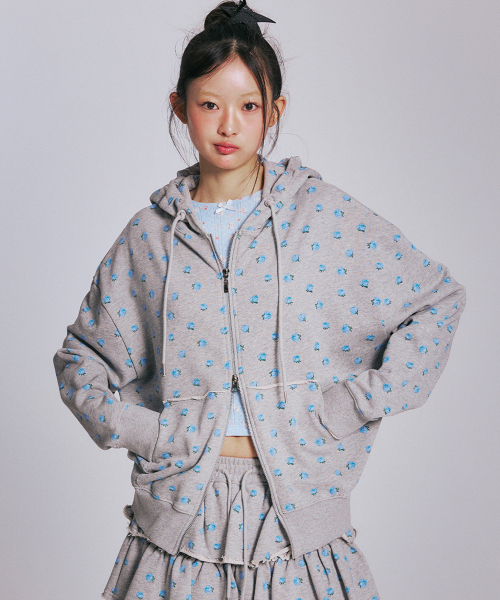 YOUHEE（ユヒ）の「FLOWER PATTERN HOOD ZIP-UP_MELANGE GREY（パーカー・レディース・その他・FREE）」の4枚目の写真